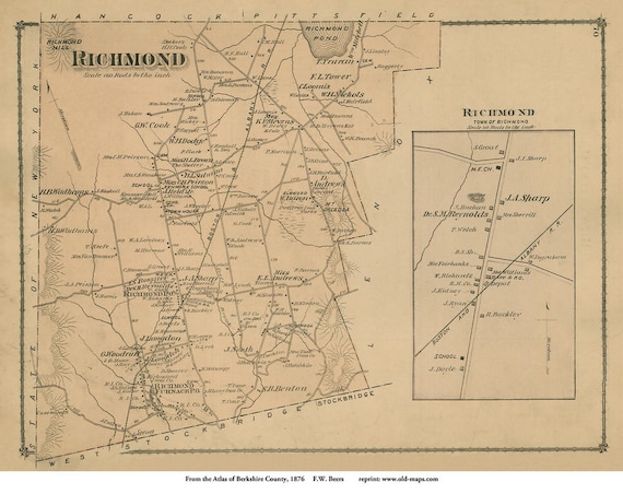 Richmond 1876 Old Town Map Reprint Berkshire County | Etsy