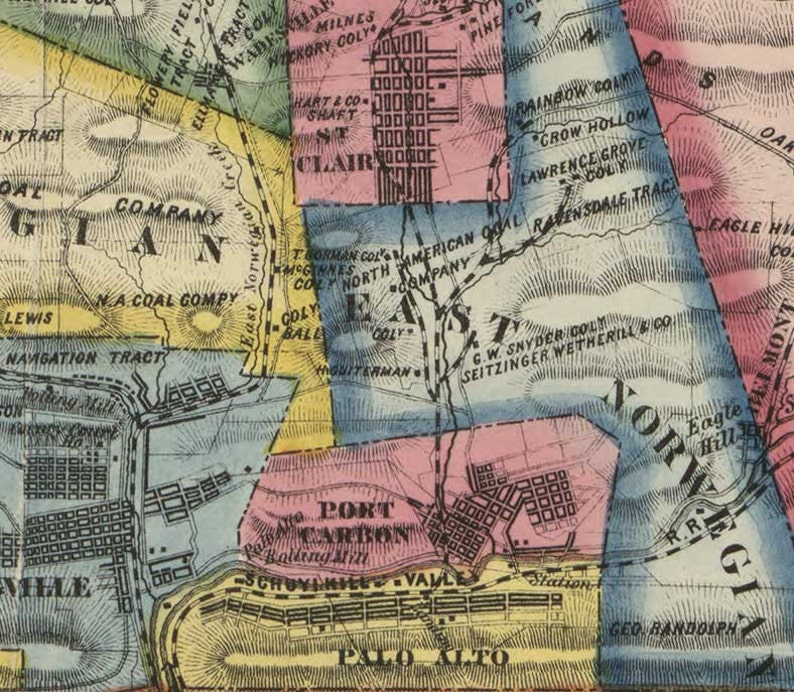 Schuylkill County Pennsylvania 1864 Wall Map With Homeowner Etsy
