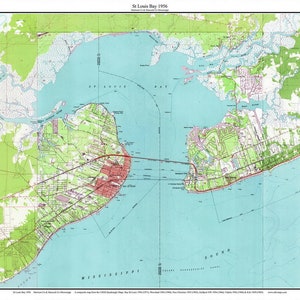 St Louis Bay - 1956 Old Topographic Map Pass Christian Waveland Henderson Pt De Lisle USGS Custom Composite Reprint Mississippi 7x7