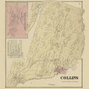 Collins 1866 Collins Center Gowanda Old Map Homeowner names  Reprint Erie Co Beers Atlas New York 37