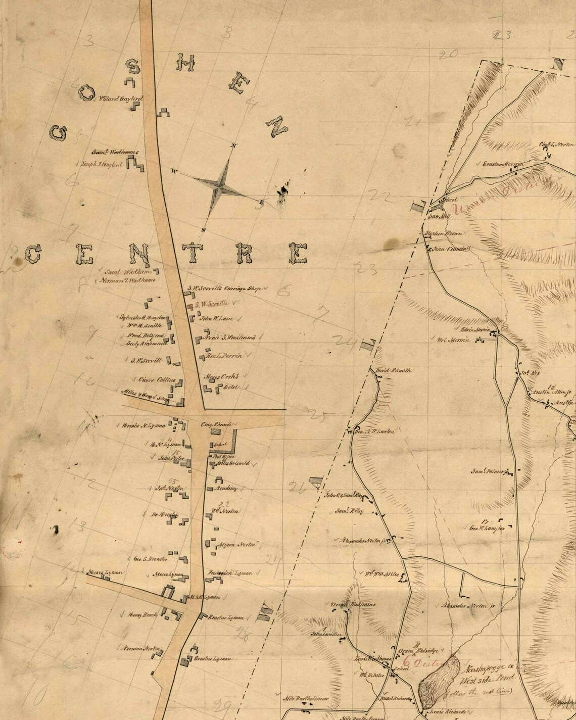 Goshen Connecticut 1852 Old Map Reprint Homeowners Names Etsy
