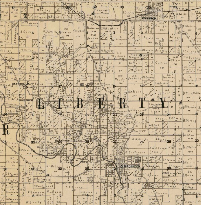 Buchanan County Iowa 1896 Old Wall Map With Landowner Names Etsy