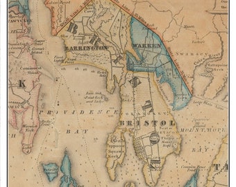 Barrington 1831 Old Town Map  Bristol Warren  - Rhode Island Reprint State RI TM