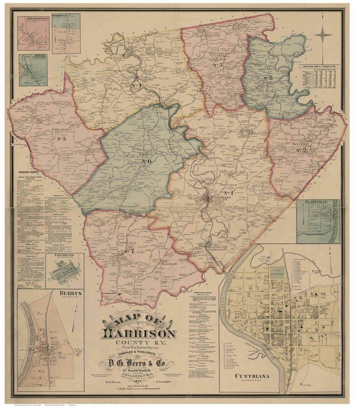 Harrison County Kentucky 1877 Old Wall Map With Homeowner Etsy