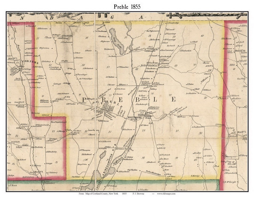 Preble 1855 Old Town Map With Homeowner Names New York Song Lake