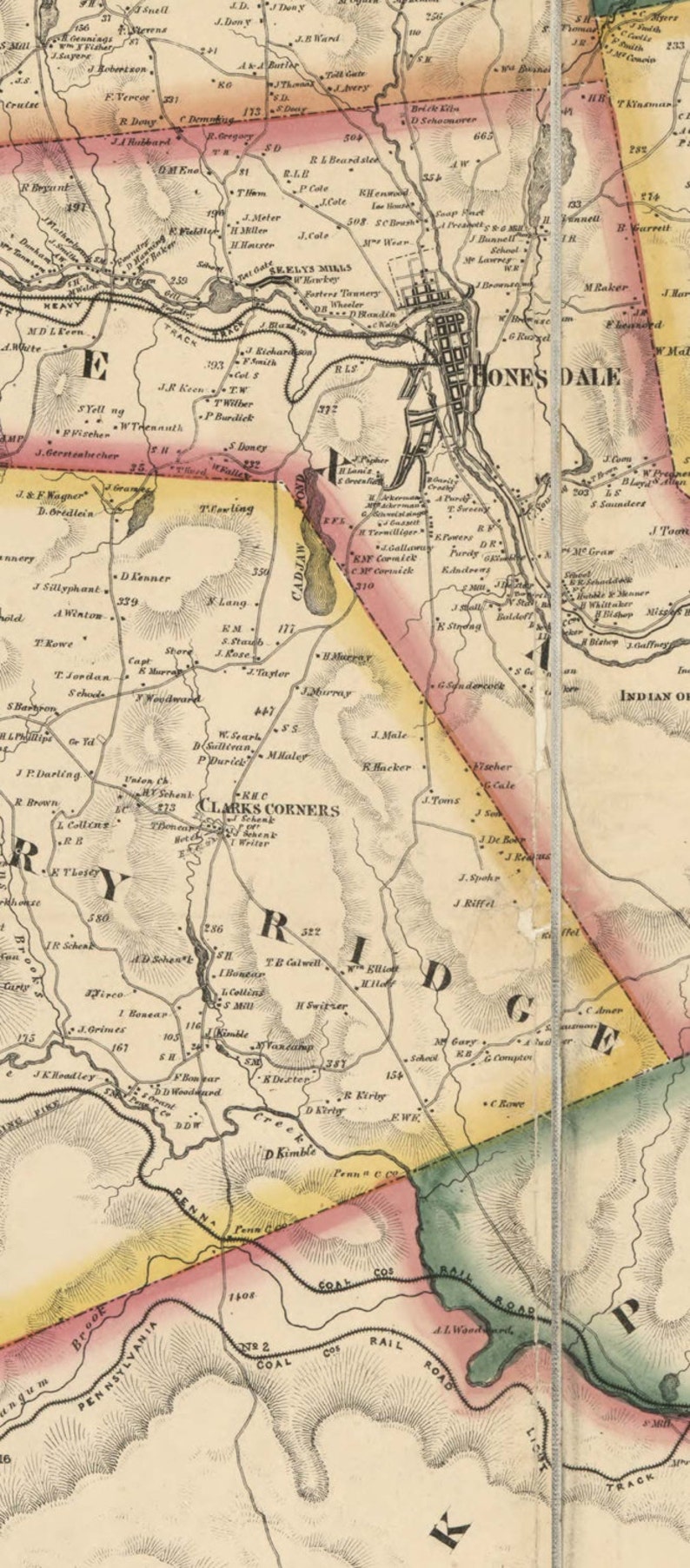 Wayne County Pennsylvania Ca. 1860 Wall Map With Homeowner Etsy