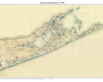 Eastern  Long Island ca. 1904  New York - Old USGS Topo Map Custom Composite Reprint
