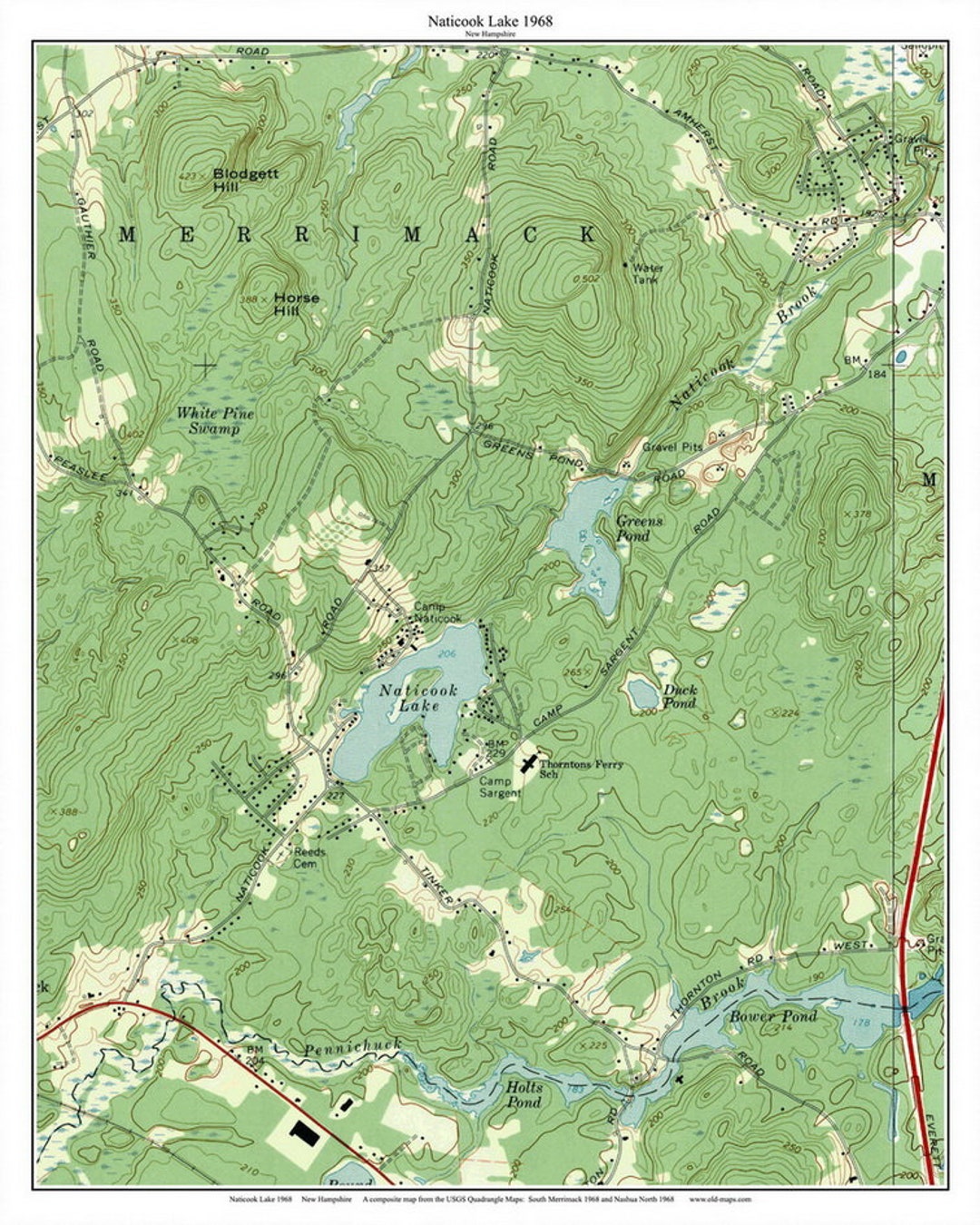 Naticook Lake 1968 Old Topographic Map Merrimack Greens Pond USGS