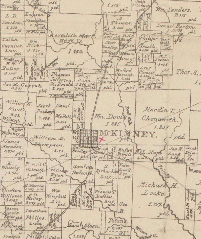 Collin County Texas 1881 Old Wall Map Reprint With Land Etsy