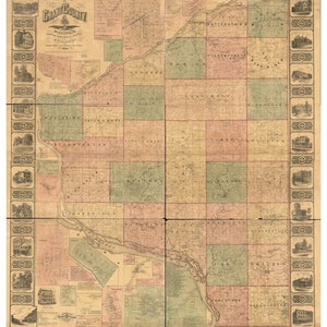 Grant County Wisconsin  1868 - Old Wall Map Reprint with Homeowner Names - Farm Lines