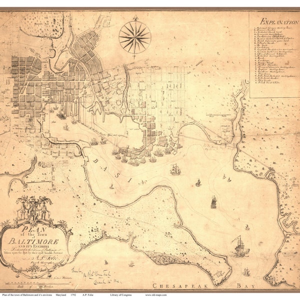 Baltimore   1792 map   Folie  Reprint