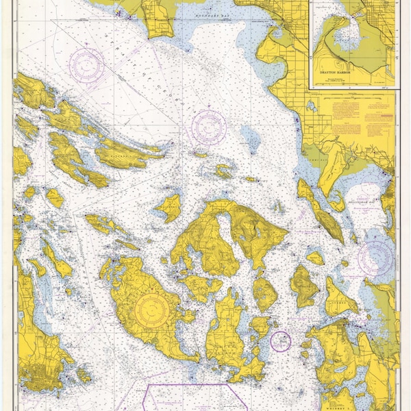 Strait of Juan de Fuca to Georgia Strait 1970 Nautical Map, Washington, Reprint PC Harbors Puget 6380