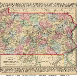 Pennsylvania 1870 Old State Map  Mitchell -    Reprint