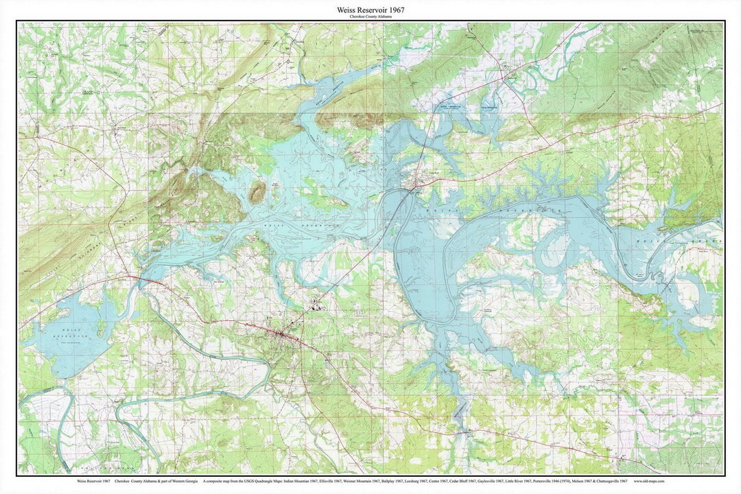 Weiss Lake 1967 Old Topographic Map USGS - Custom Composite Reprint ...