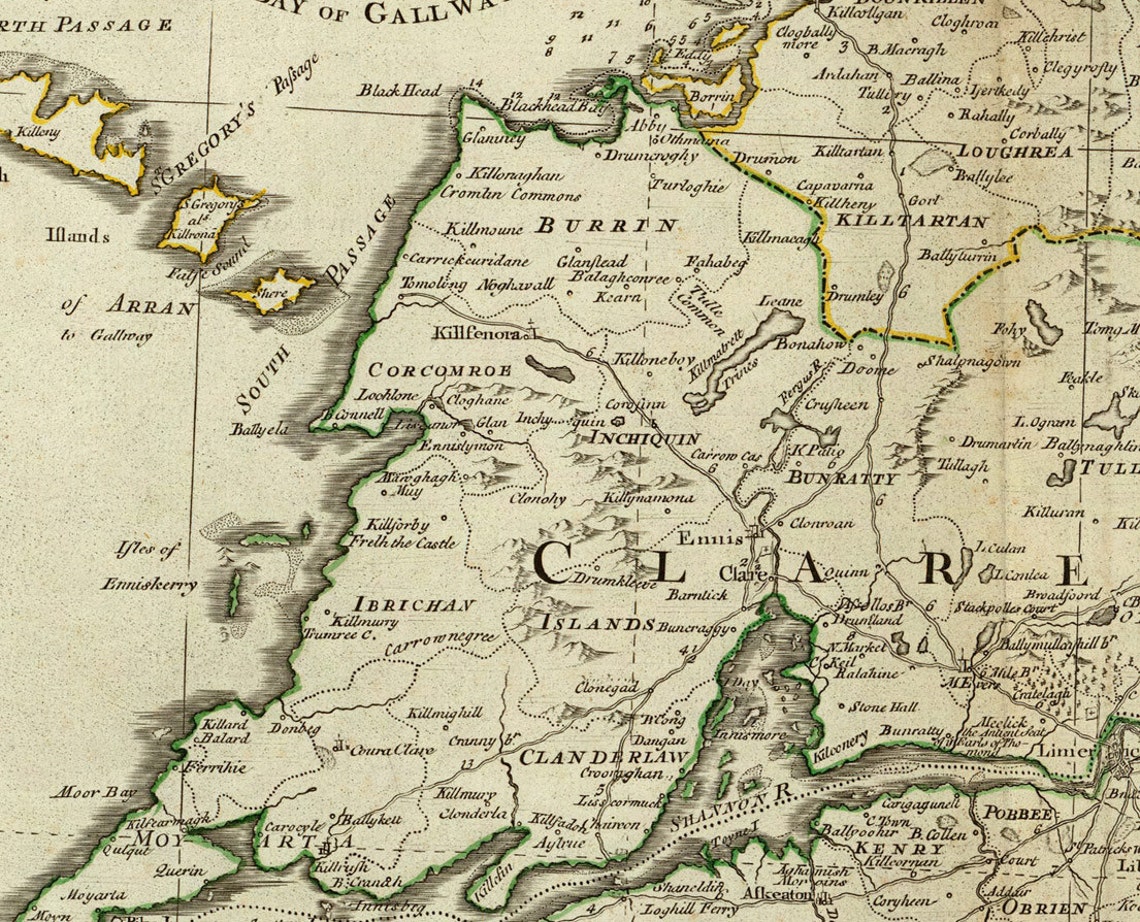 Munster Province Ireland From 1790 Roque Map Clan Names Etsy