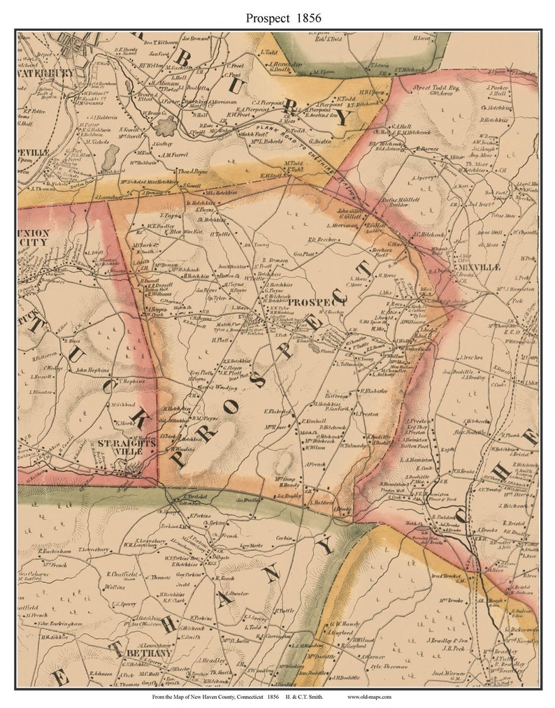 Prospect 1856 Old Town Map with Homeowner Names Connecticut Etsy