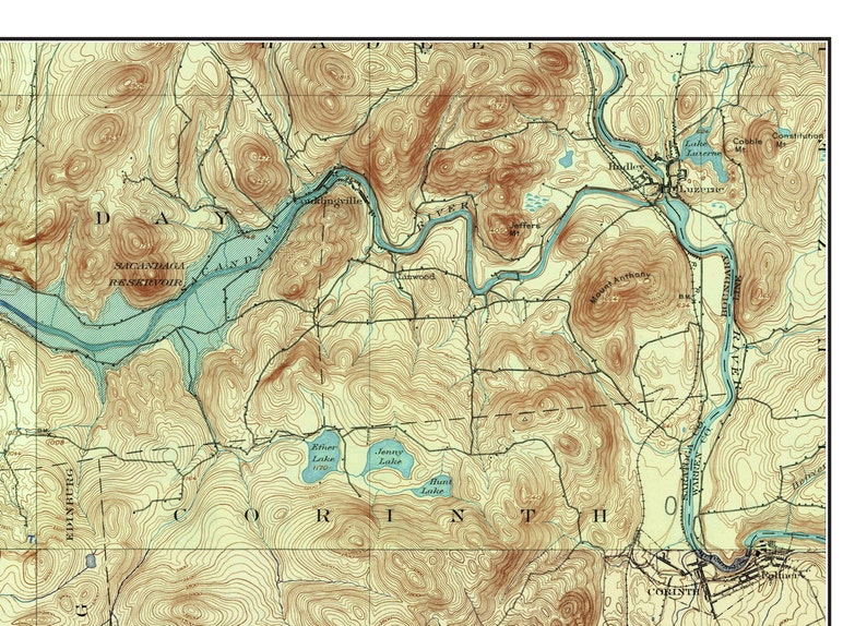 Great Sacandaga Lake & Vicinity 1937 USGS Old Topographic map Reprint Custom Composite Reprint New York Eastern Lakes image 4