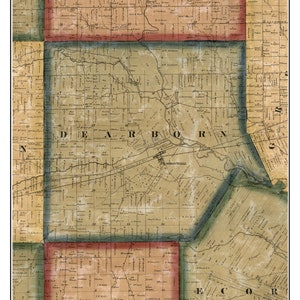Dearborn 1860 Old Town Map with Homeowner Names - Dearbornville - Michigan - Reprint Genealogy - Wayne County MI TM