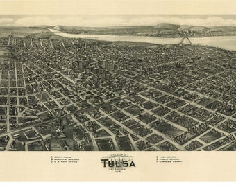 Tulsa 1918 Birds Eye View  Oklahoma  -Old Map Reprint