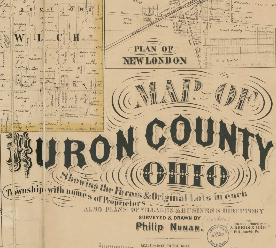 Huron County Ohio 1859 Old Wall Map Reprint With Homeowner Etsy