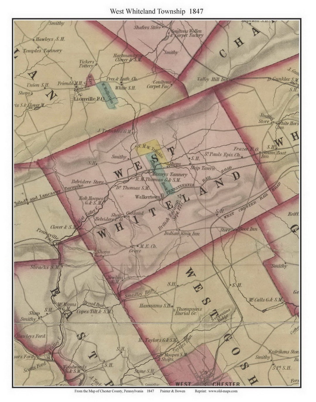 West Whiteland 1847 Old Town Map With Homeowner Names West Town
