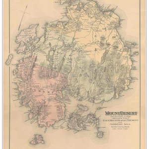 Mount Desert Island, Maine 1884 Map - Reprint