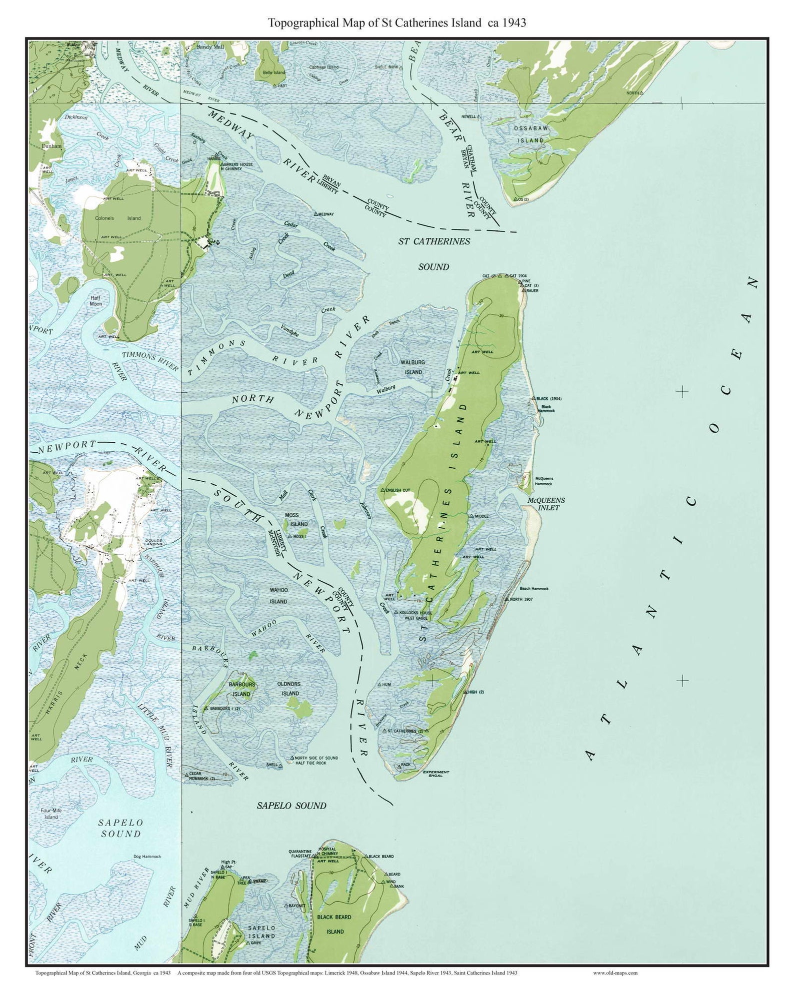 St Catherines Island Ca. 1943 USGS Old Topographic Map Etsy