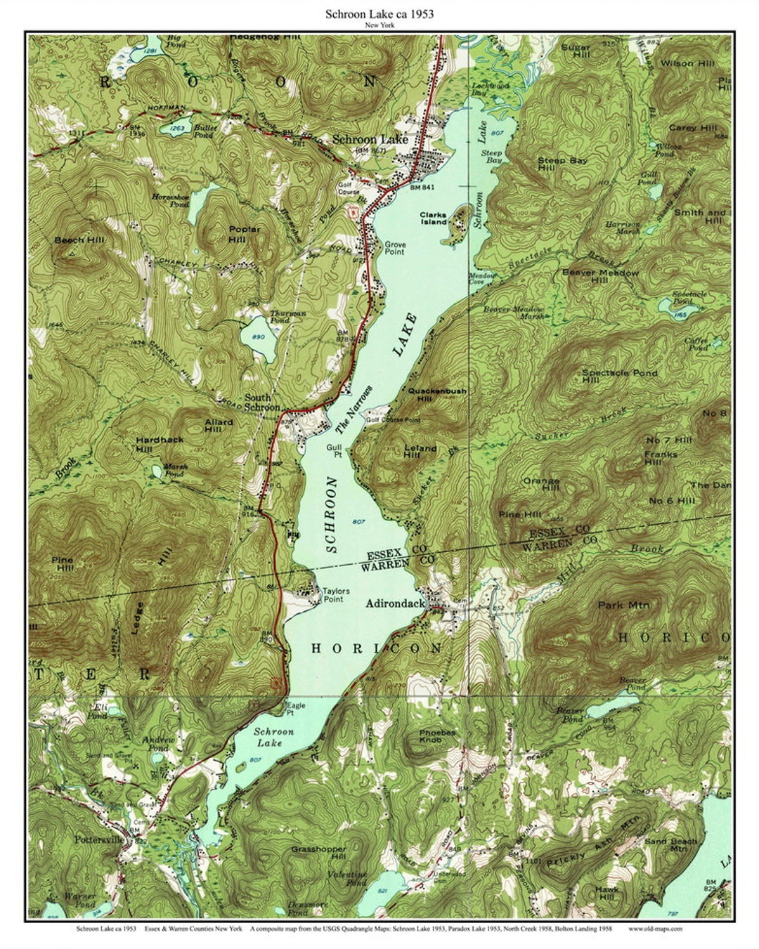 Schroon Lake 1953 USGS Old Topographic Map Custom Composite Reprint New