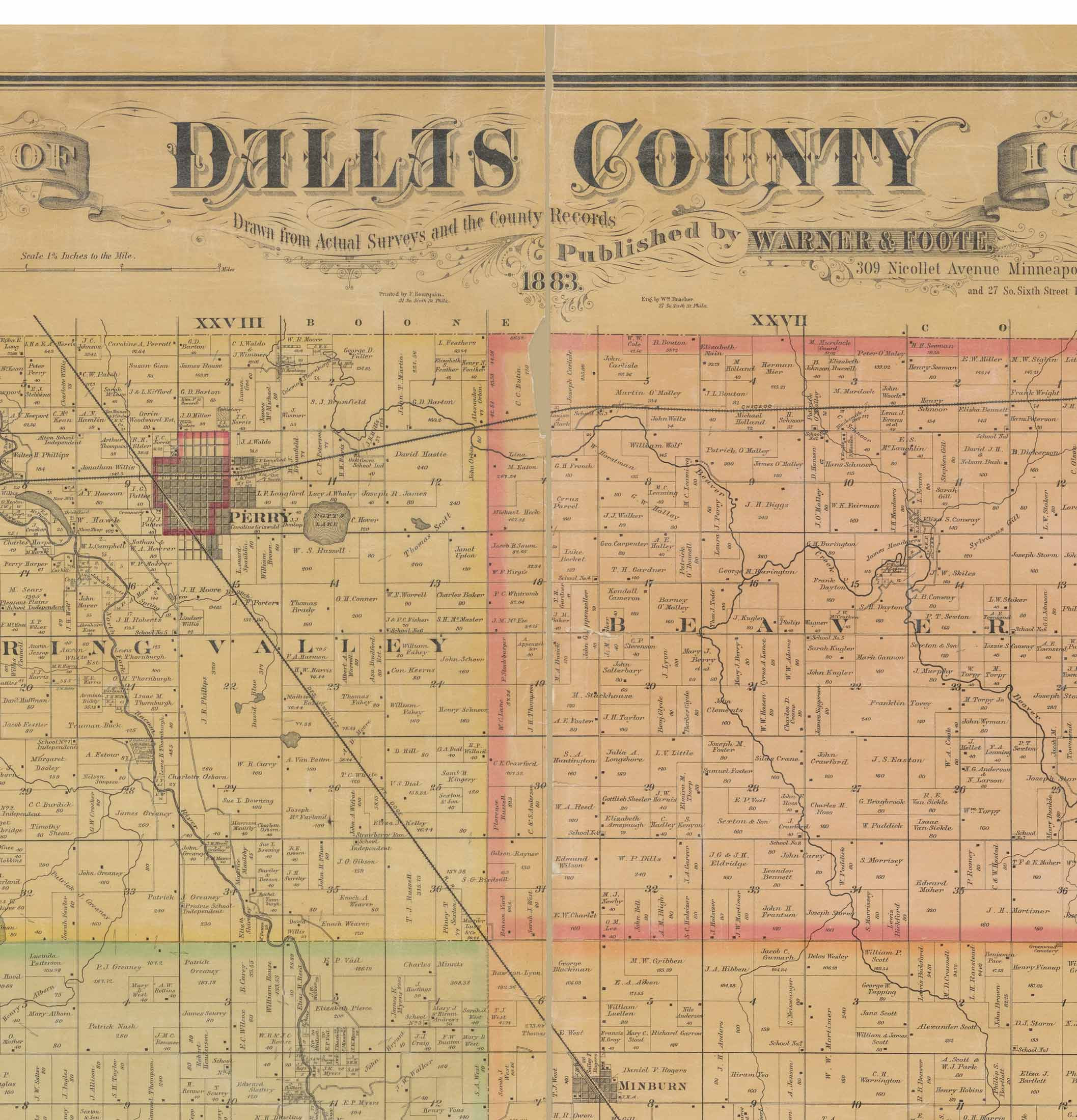 Dallas County Iowa 1883 Old Wall Map With Landowner Names Farm Etsy UK