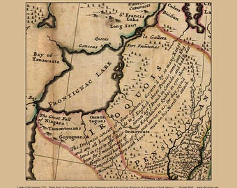 Lands of the Iroquois 1731 Map by Moll - Custom Reprint - North America