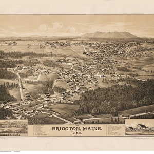 Bridgton, Maine - 1888 - Old Map- Birds Eye View Reprint