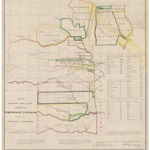 Indian Territory 1836 Old Map West of Arkansas and Missouri  - Reprinted 1843 regional