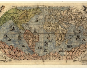 1565 World Map by Forlani, Bertelli, Gastaldi & Rosenwald  -  Wall Map Reprint