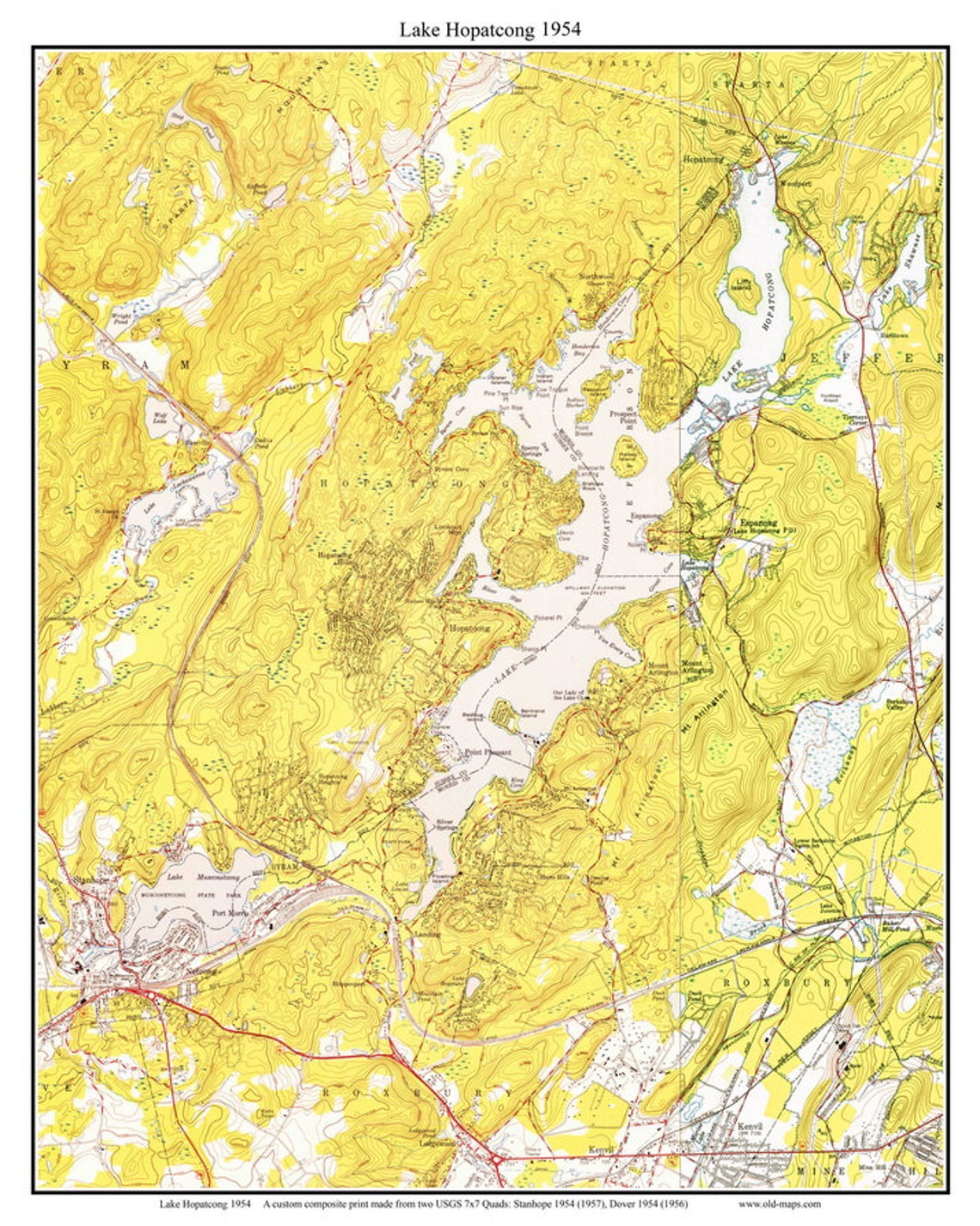 Lake Hopatcong 1954 Old Topographic Map USGS Custom Composite Etsy