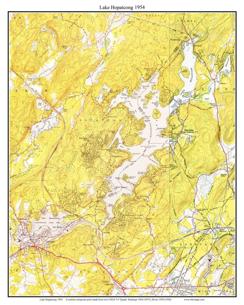 Lake Hopatcong 1954 Old Topographic Map USGS Custom Composite Etsy