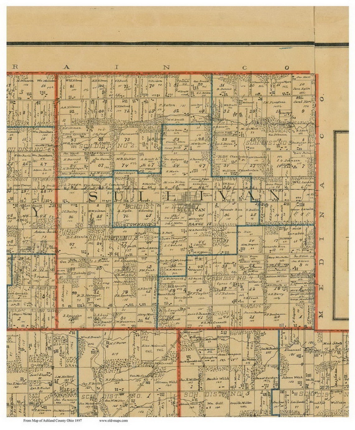 Sullivan 1897 Old Town Map With Homeowner Names Ohio Etsy