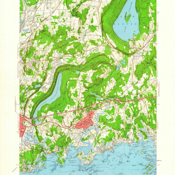 Branford 1954 Old Topo Map -  Lake Gaillard, Lake Saltonstall, North Haven, Totoket - 7x7 USGS Topographic quad reprint 330466 - Connecticut