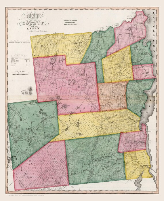 Essex County 1840 Lot Lines Old Map Reprint Burr Atlas New Etsy