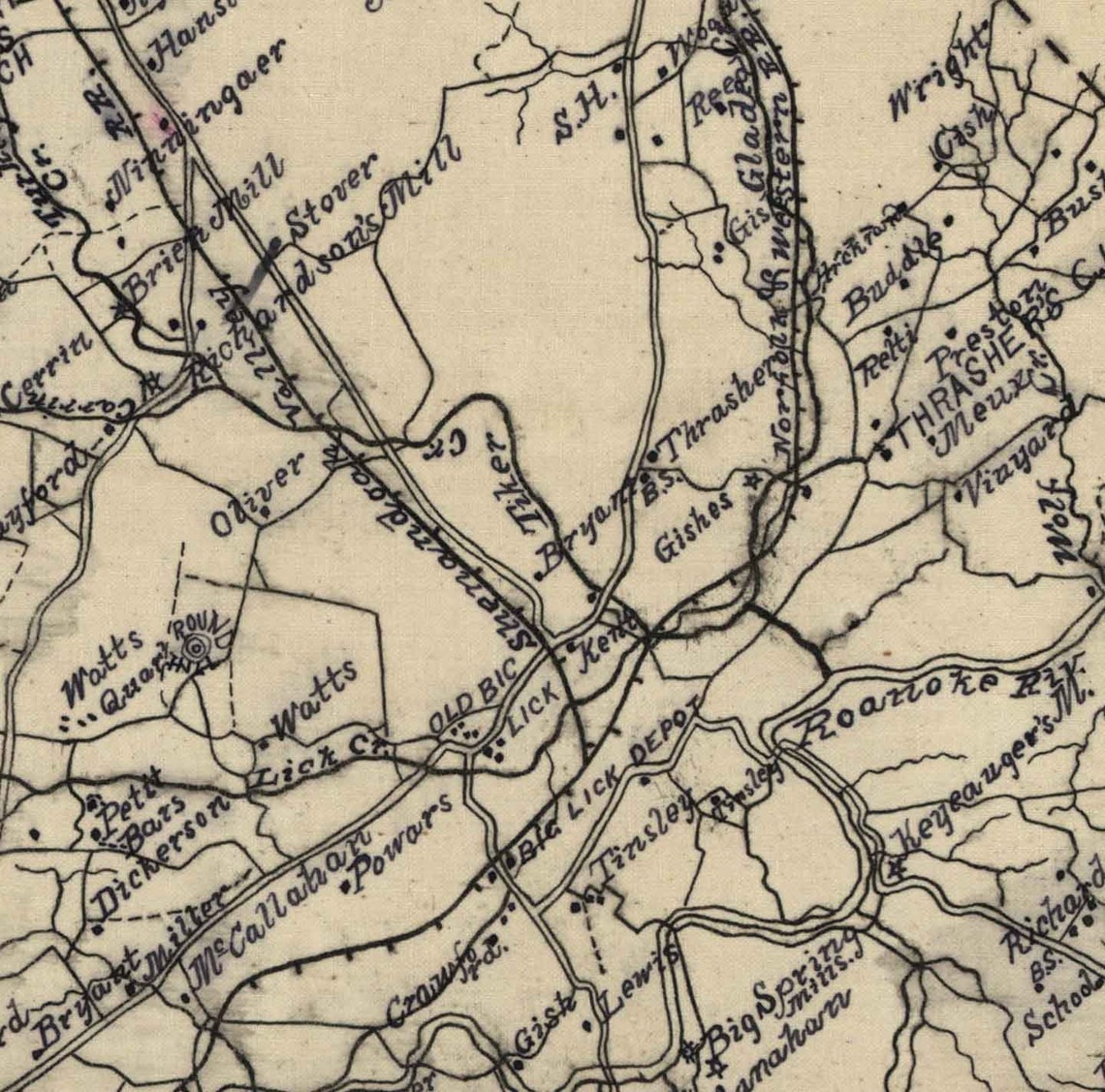 Botetourt & Roanoke Counties Virginia 1865 1885 Wall Map Etsy