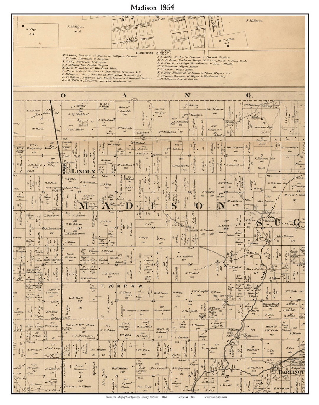 Madison 1864 Old Town Map With Homeowner Names Indiana Linden - Etsy