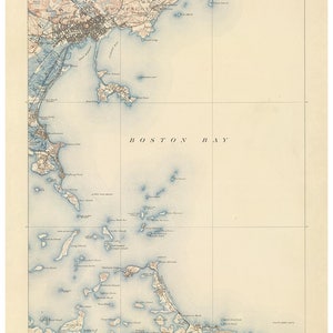 Boston Bay 1890 Old Topo Map - Nahant Cohasset Lynn - Edited reprint of the original quad - 15x15 USGS Topographic Massachusetts