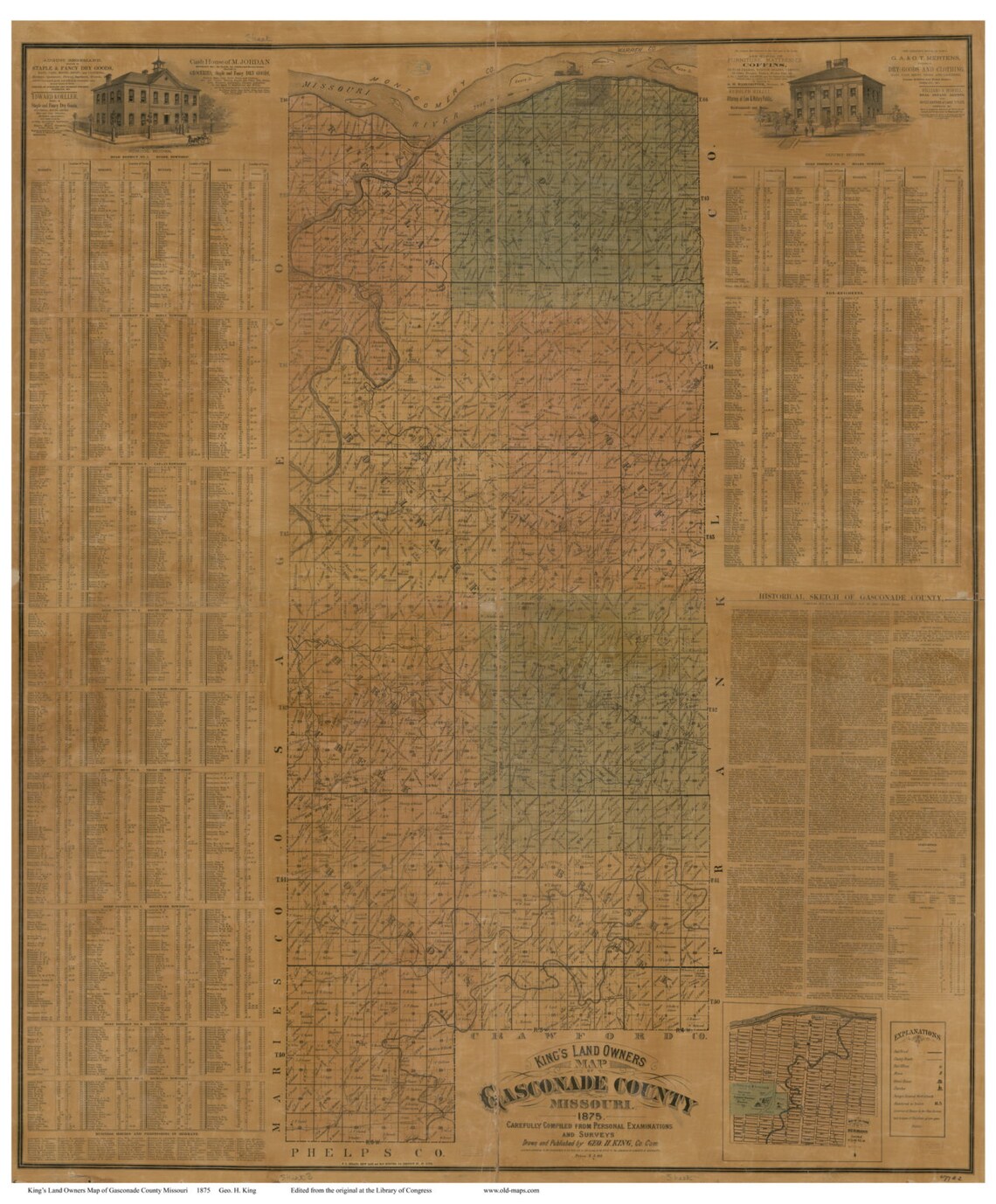 Gasconade County Missouri 1875 Old Wall Map With Landowner Etsy