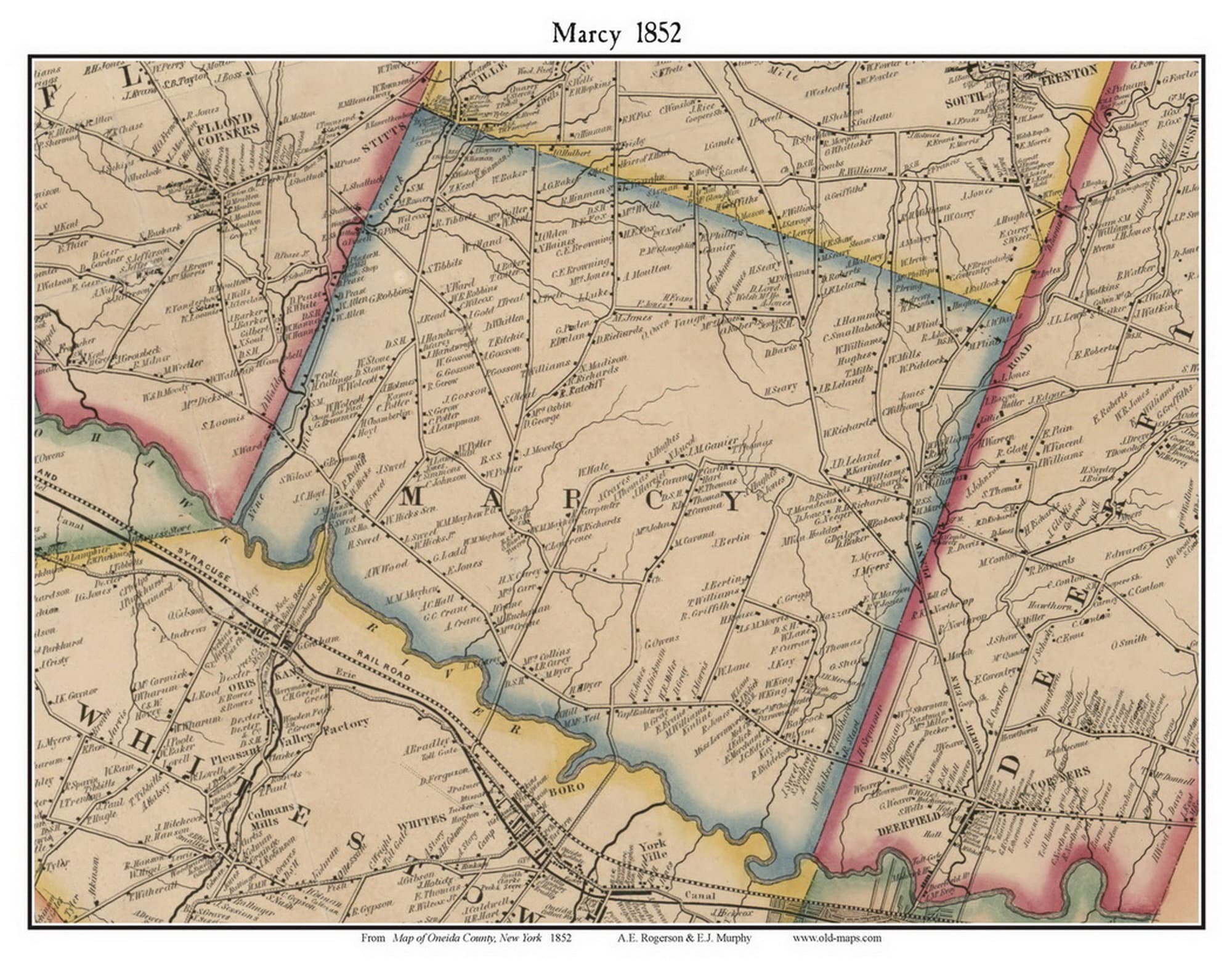 Marcy 1852 Old Town Map With Homeowner Names New York - Reprint
