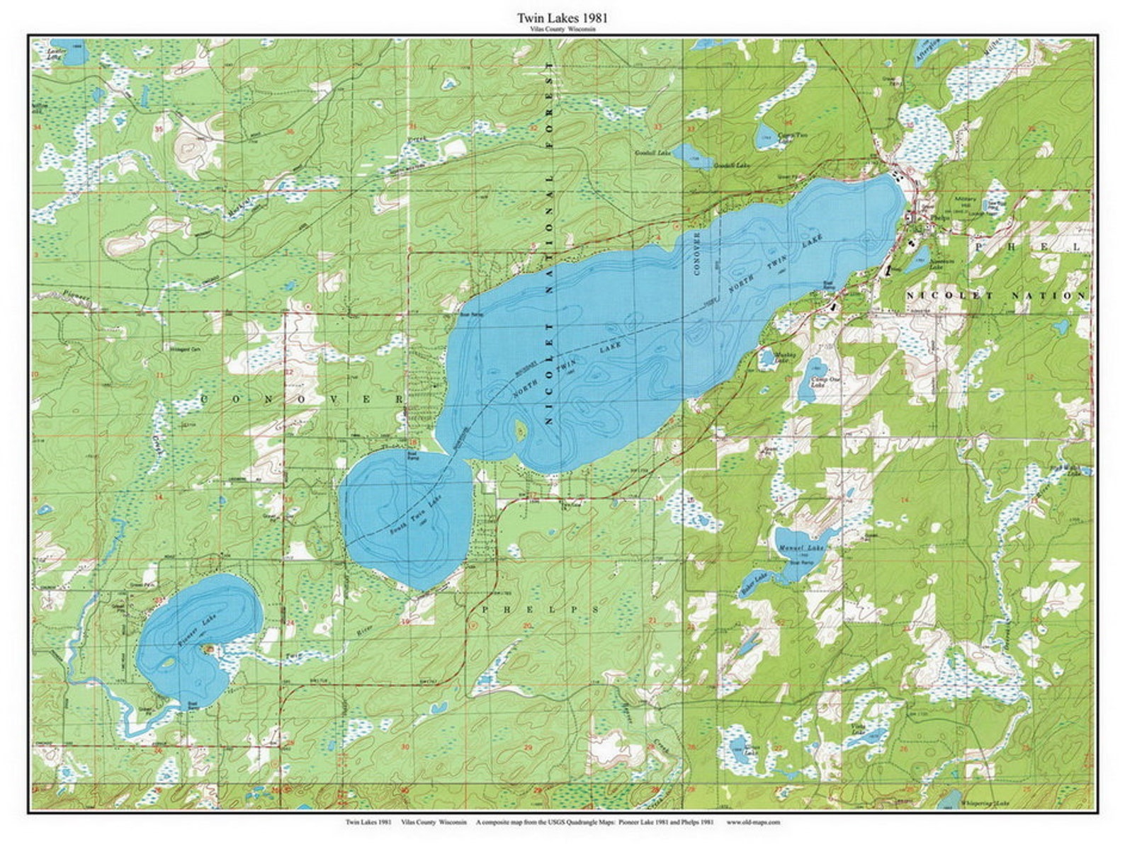 Twin Lakes 1981 USGS Old Topographic Map Custom Composite Reprint