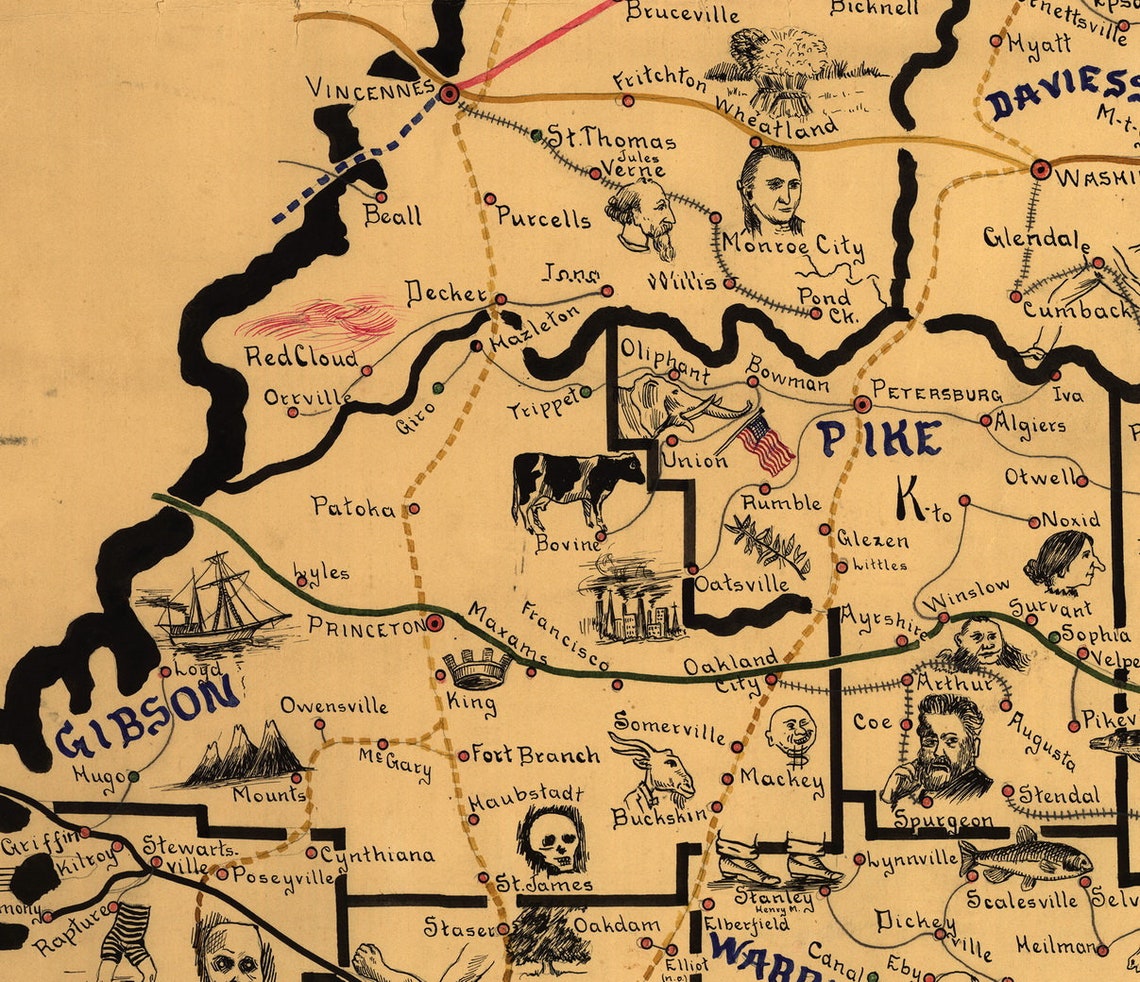 Indiana 1897 Railroad Map Quirky Galbraith State Map - Etsy