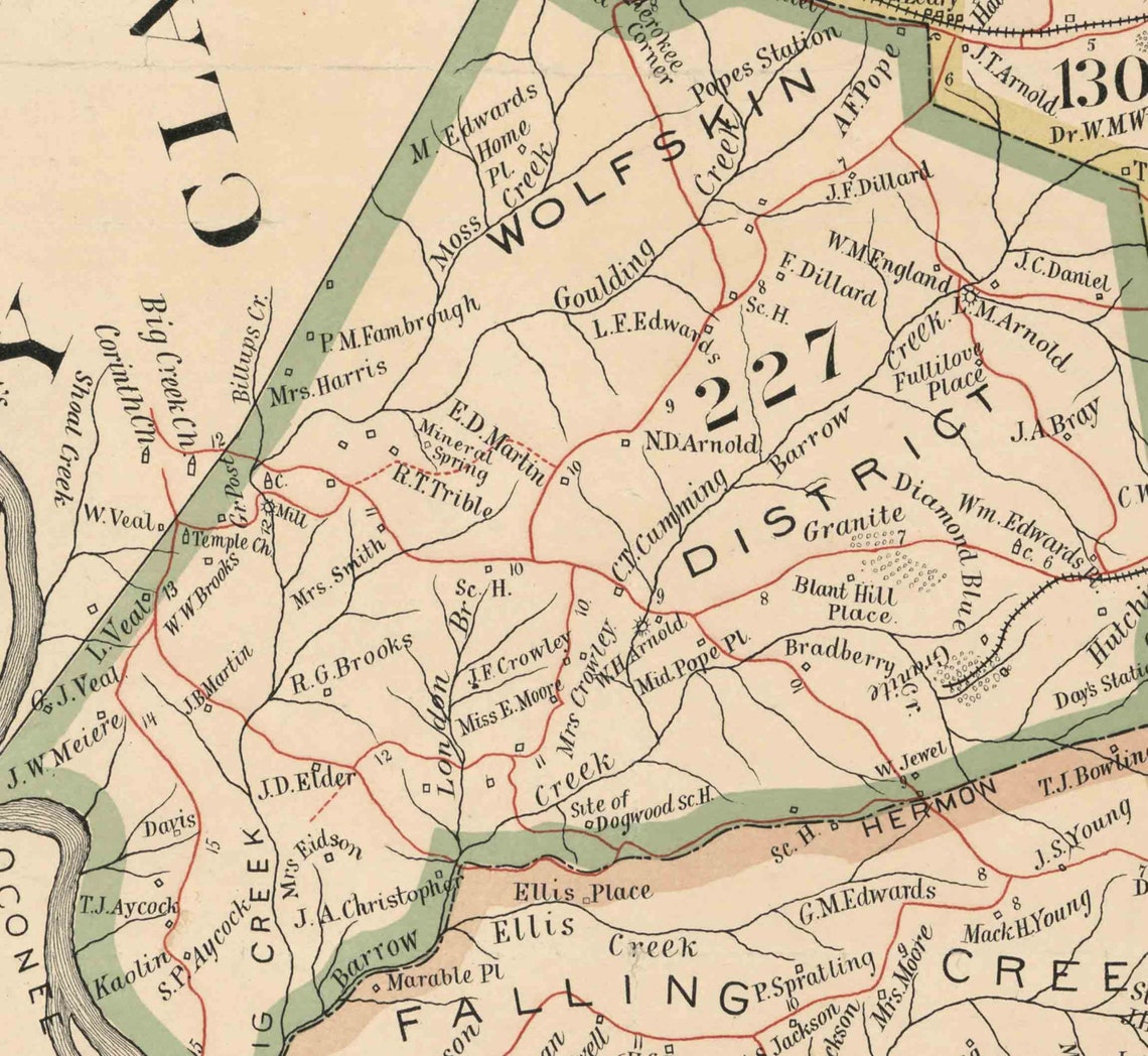 Oglethorpe County Old 1894 Map Wall Map With Etsy