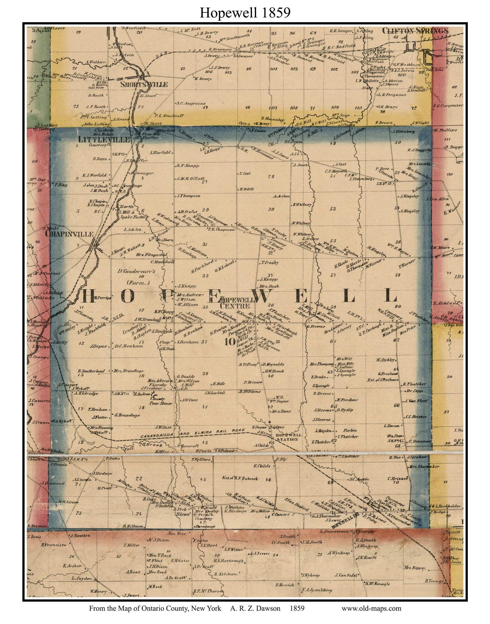 Hopewell 1859 Old Town Map With Homeowner Names New York Etsy UK
