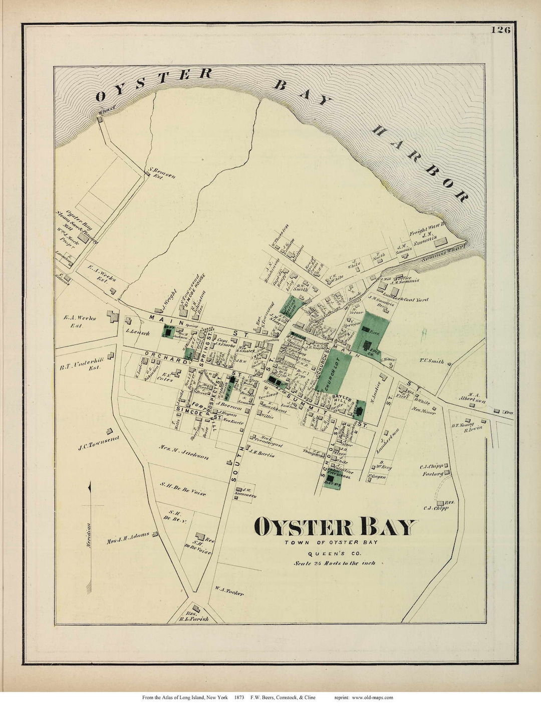 Oyster Bay Village 1873 Old Map Long Island New York With Homeowner