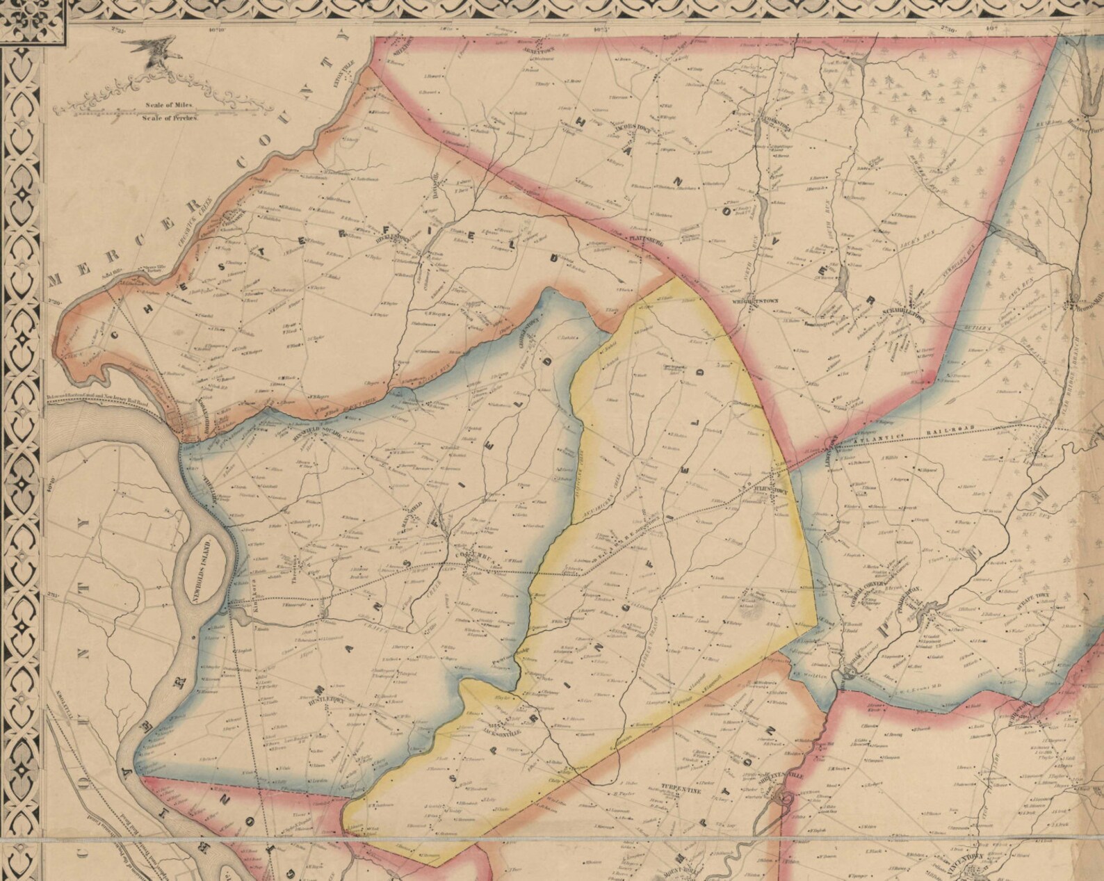 Burlington County New Jersey 1849 Old Wall Map by Smith & Etsy