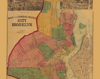 Brooklyn 1860 Old Map New York Custom Reprint